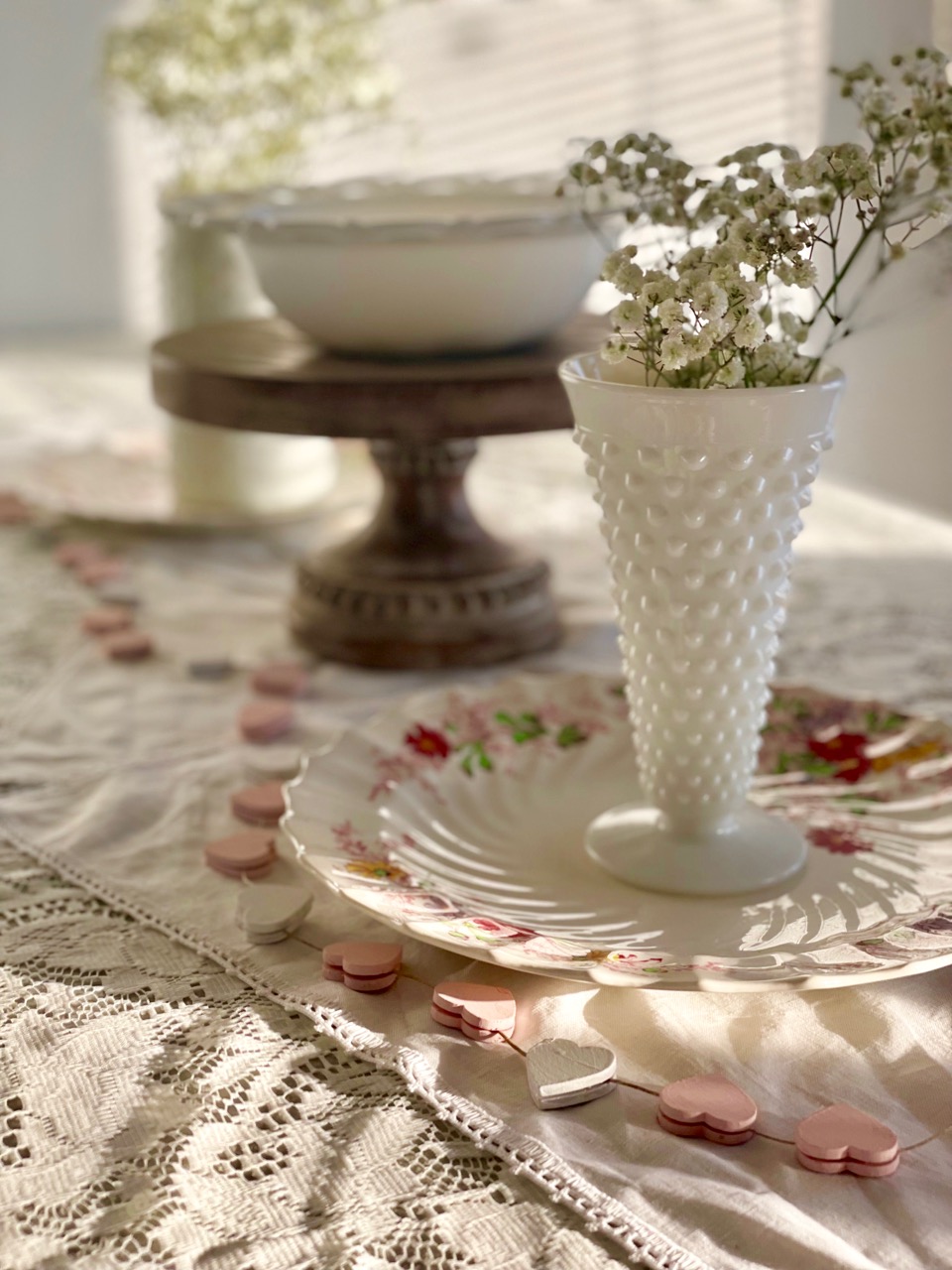 hobnail milk glass used for a centerpiece