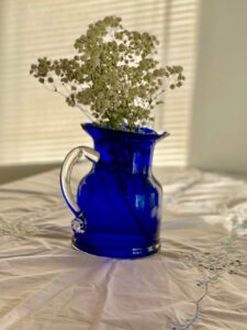 a vintage blue glass vase