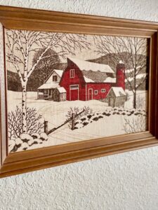 a vintage winter barn scene picture