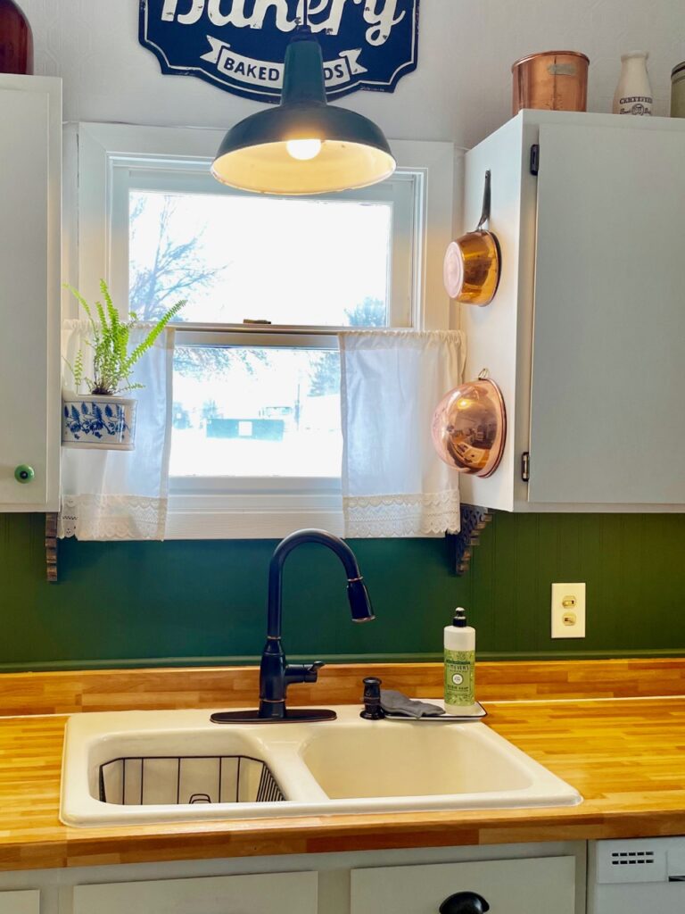 updated kitchen with green paint