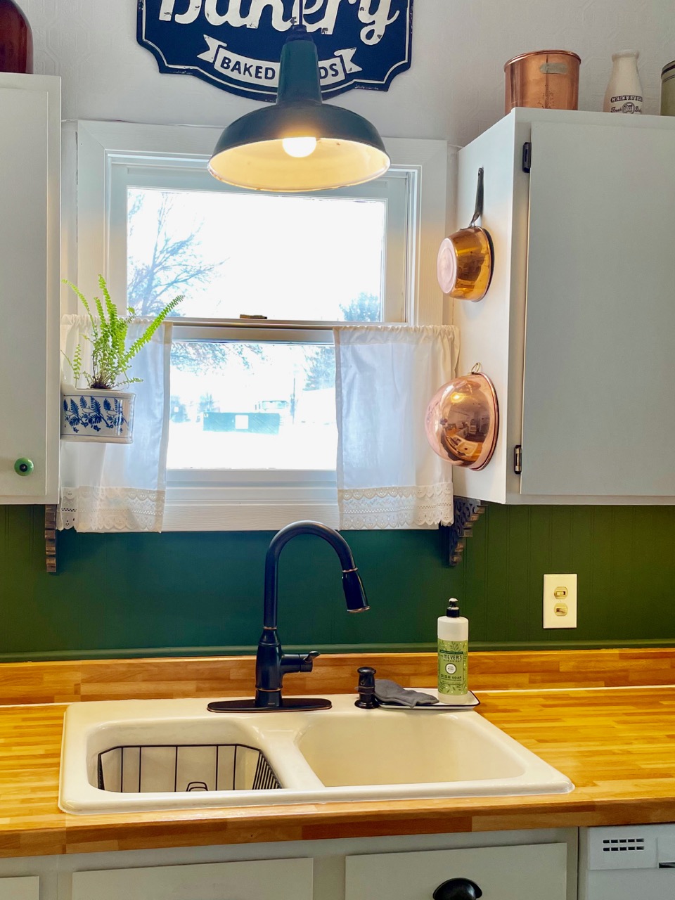 updated kitchen with green paint