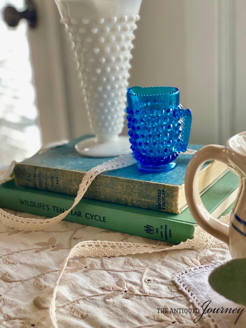 hobnail glass in a vignette