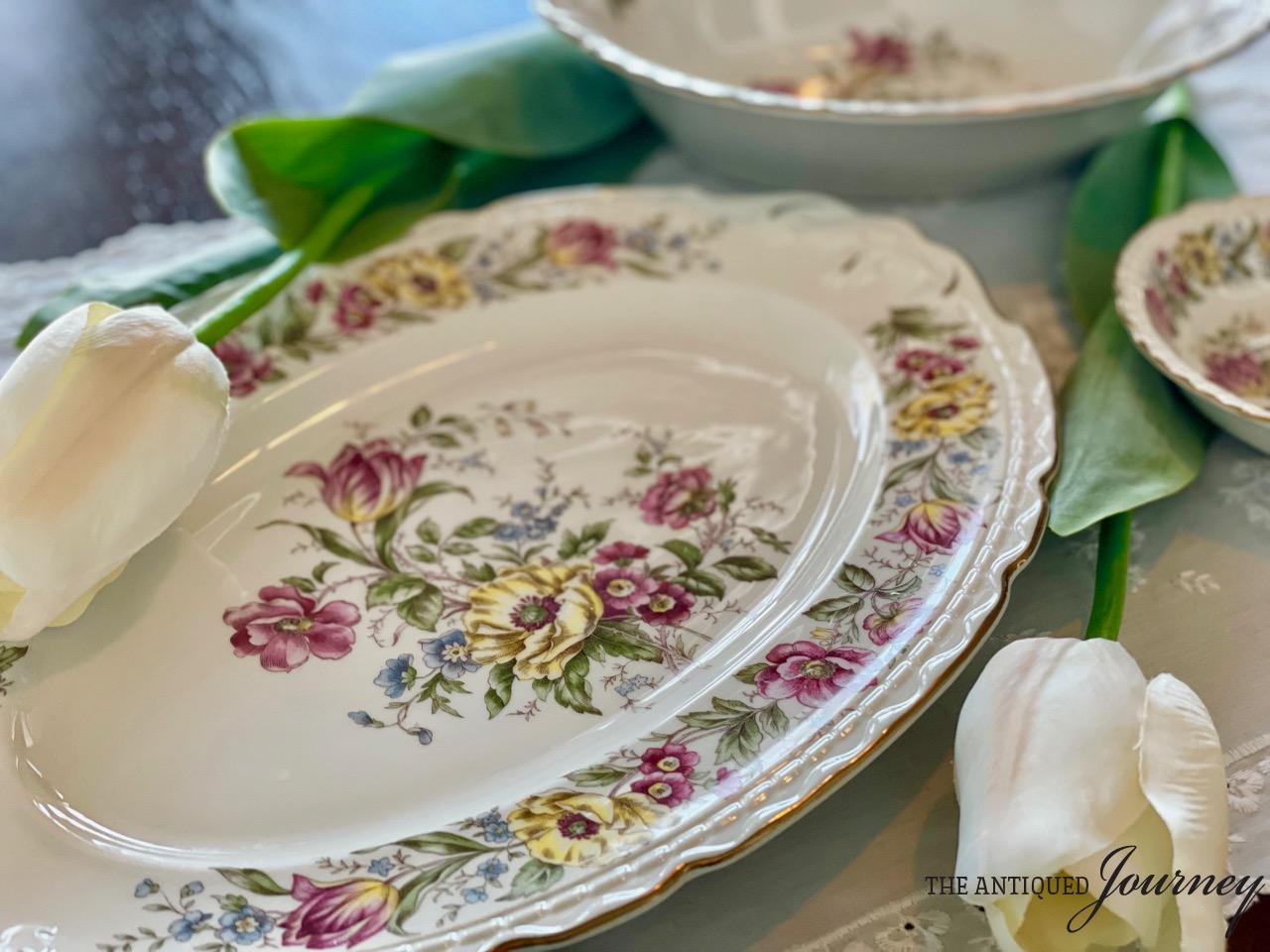 vintage floral china used for spring decor