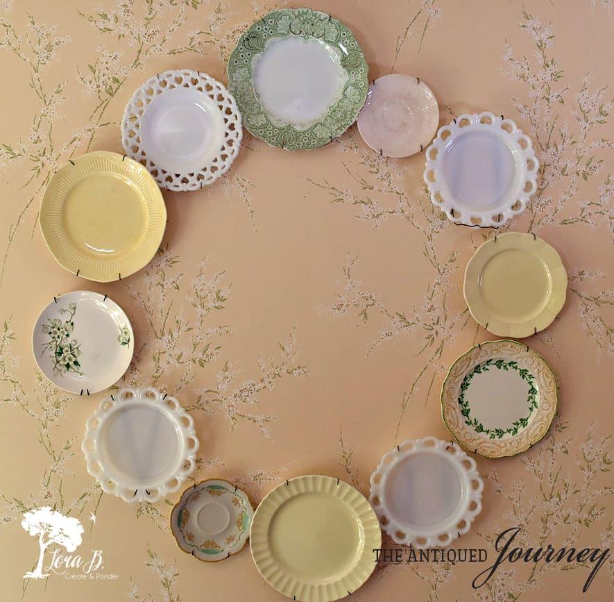 a circular wall display using vintage plates