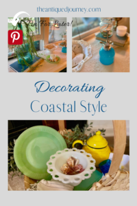 a collection of vintage home decor collected together for a coastal display