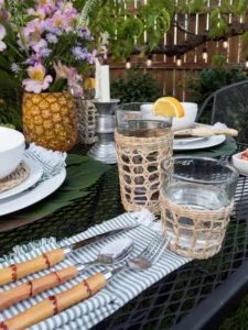 a luau themed dinner party table from Midwest Life and Style