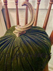 a thrifted green, velvet faux pumpkin for fall decor