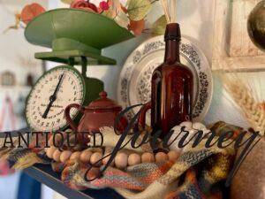 plaid texture with vintage kitchen scale fall decor