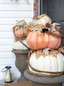a stacked pumpkin topiary DIY from Midwest Life and Style