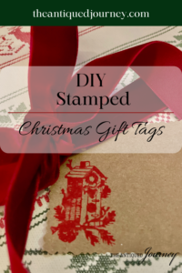a DIY stamped Christmas gift tag with velvet ribbon