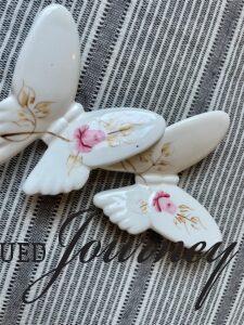 vintage ceramic butterflies with pink flowers