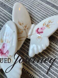 thrifted ceramic butterflies with pink flowers