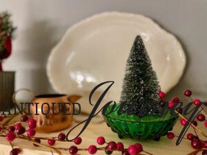 vintage decor used in a bathroom vignette for Christmas