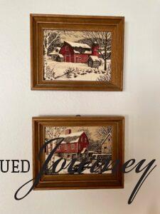 two vintage Kay Dee linen barn prints