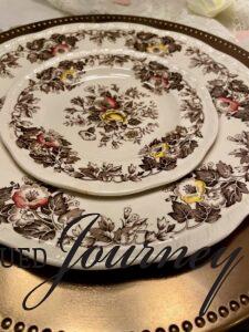 two vintage transferware plates for a Valentines table
