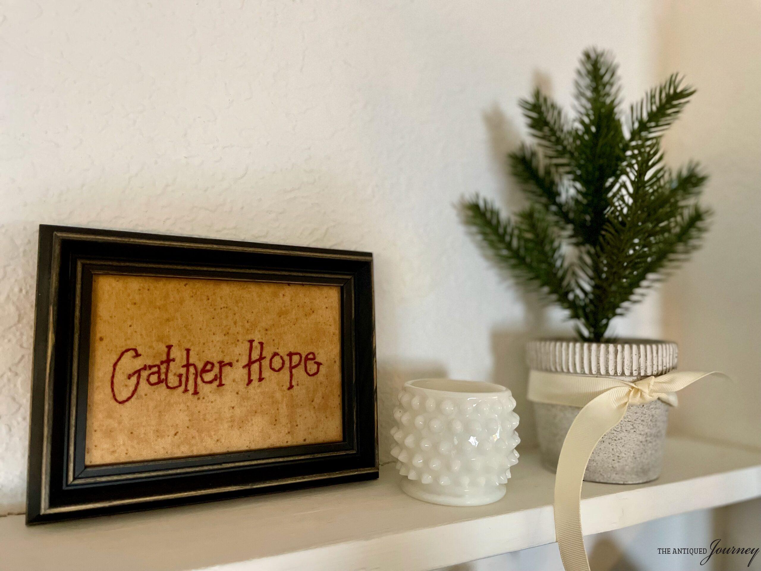 a winter display with milk glass