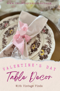 vintage dishes used on a Valentine's day table 