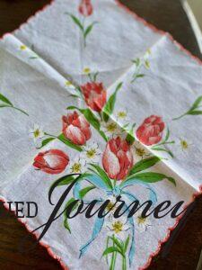 a vintage Tulip hanky with scalloped edges