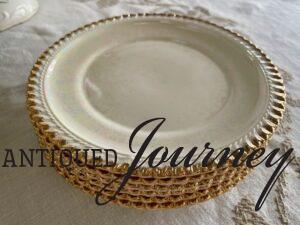 vintage Pearlware dessert plates with gold edges