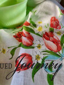 a vintage tulip linen with vintage Jadeite