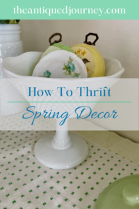 vintage decor styled in a hutch for Spring