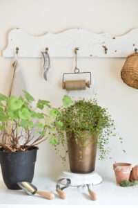 spring greenery and DIY potting bench rack from Sky Lark House