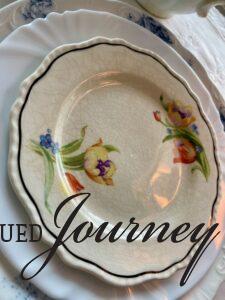 a vintage thrifted Tulip plate for Spring decor