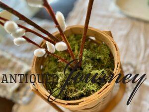 faux moss in a basket for an Easter tree
