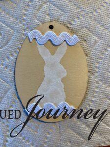 stenciled bunny with white rickrack for an Easter tree