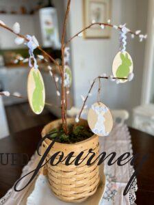 DIY bunny ornaments displayed on an Easter tree