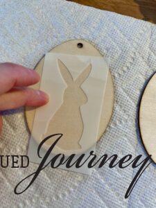 a bunny stencil used for making DIY bunny ornaments