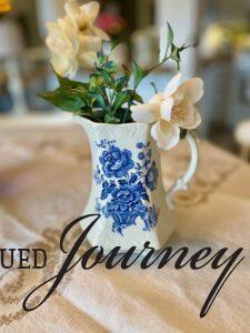a vintage blue and white transferware vase