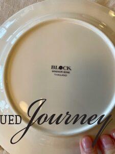 Block bone china marking on a white plate