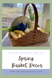 a thrifted basket styled into a vignette for Spring