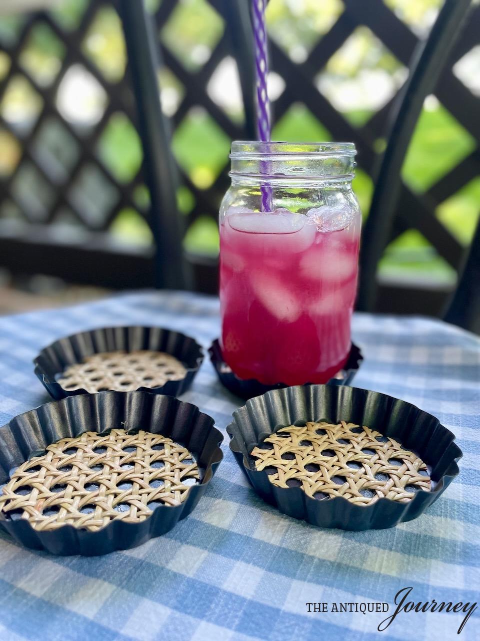 DIY Mini Tart Pan Coasters with Cane - The Antiqued Journey