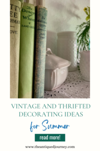 vintage books and milk glass for Summer decor