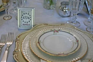 thrifted dishes for a patriotic tablescape from Masterpieces of my Life