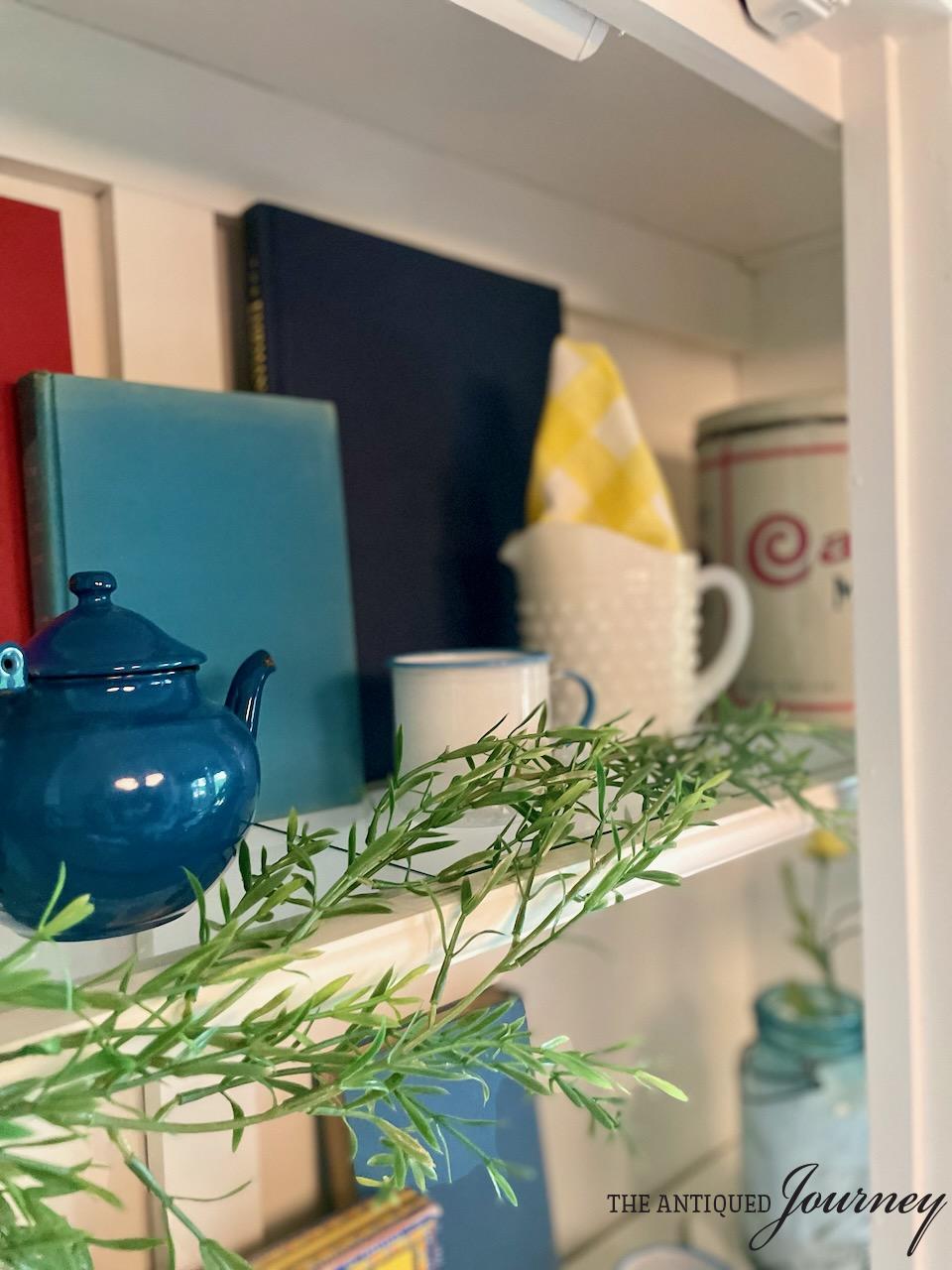 vintage patriotic decor styled in a hutch