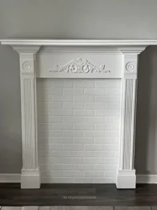a DIY faux fireplace mantel from An Organized Season