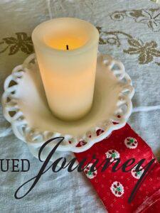 vintage milk glass with a pillar candle