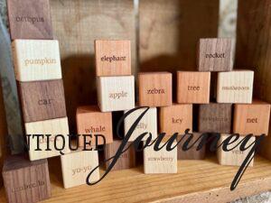 wooden blocks with words