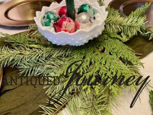 fresh cedar stems Christmas table centerpiece