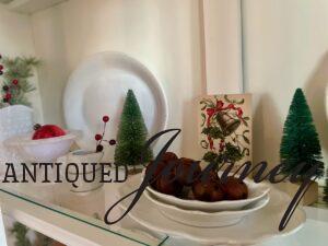 vintage Christmas decor in a hutch