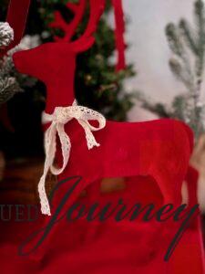 red velvet deer with lace ribbon for Christmas decor