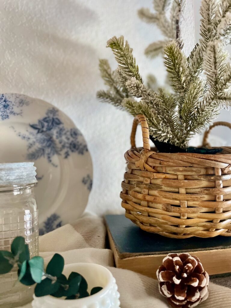 winter decor with thrifted and vintage items