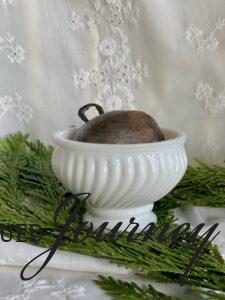 vintage swirled milk glass dish for Winter decor