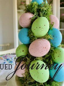 textured eggs on a topiary Easter tree