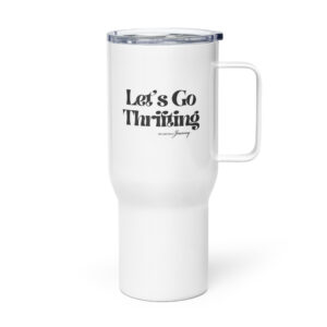 The Antiqued Journey white travel mug with Handle