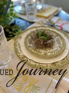 Spring table setting with vintage dishes